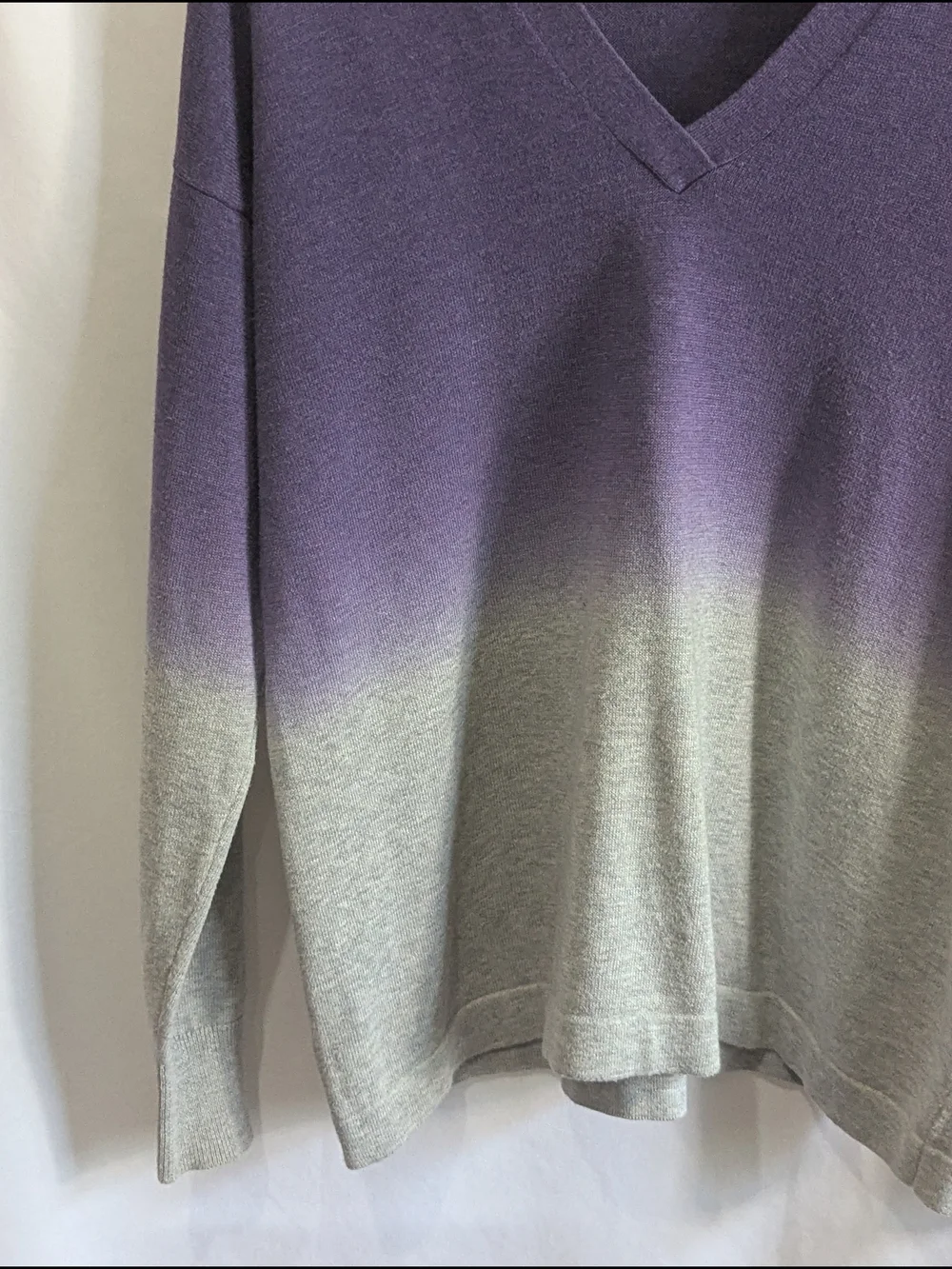 Chaps Ombre V Neck Sweater Purple Gray Knit Pullover Women's Large Soft